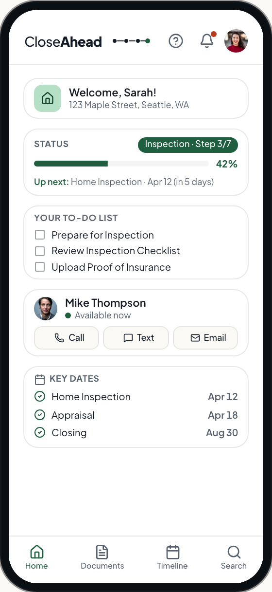 CloseAhead client transaction dashboard